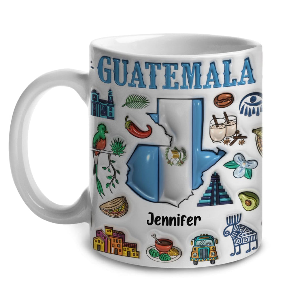 Lotacy Personalized Guatemala 2D Printed Coffee Accent Mug With Name, 11 oz, Colorful Guatemala Gifts And Souvenirs