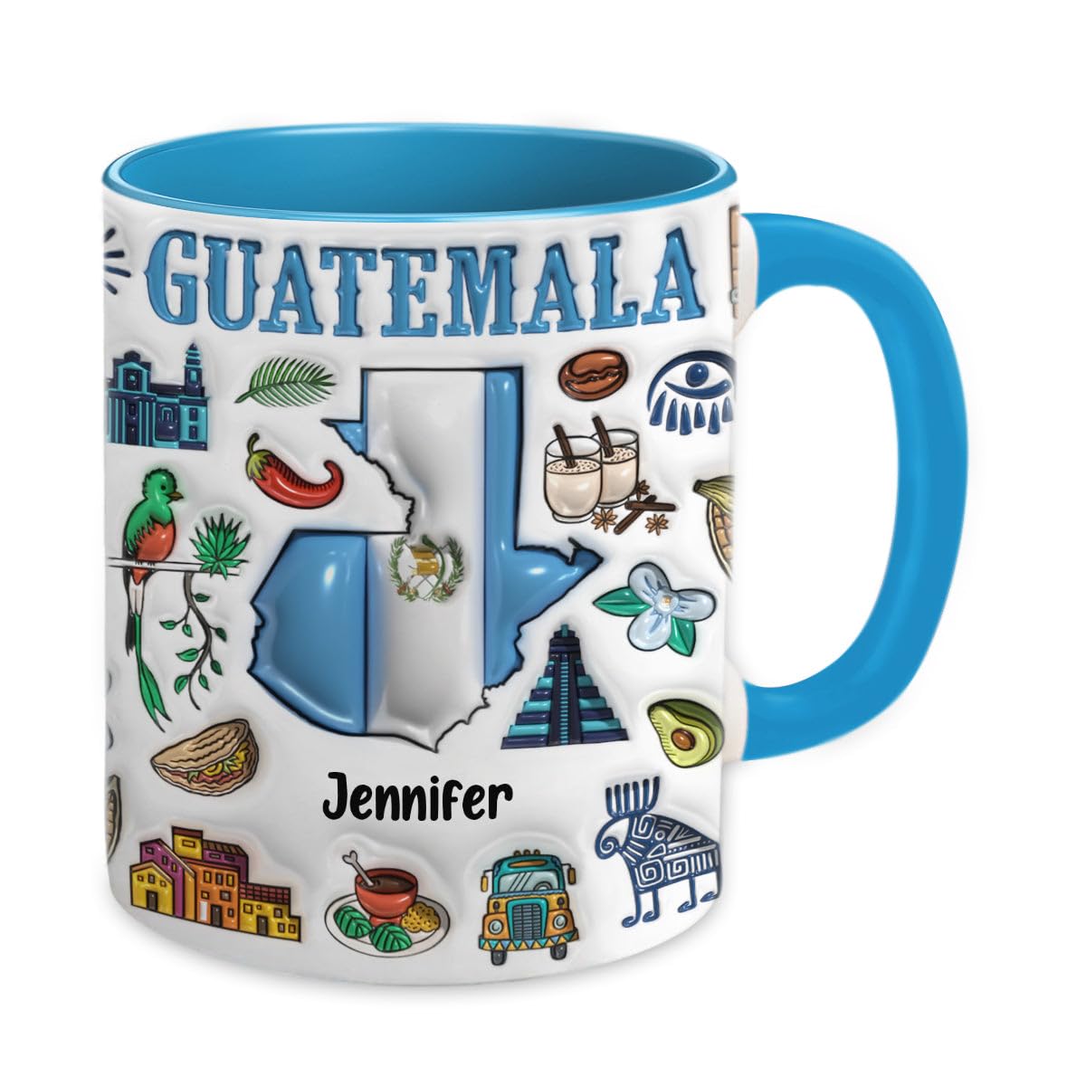 Lotacy Personalized Guatemala 2D Printed Coffee Accent Mug With Name, 11 oz, Colorful Guatemala Gifts And Souvenirs