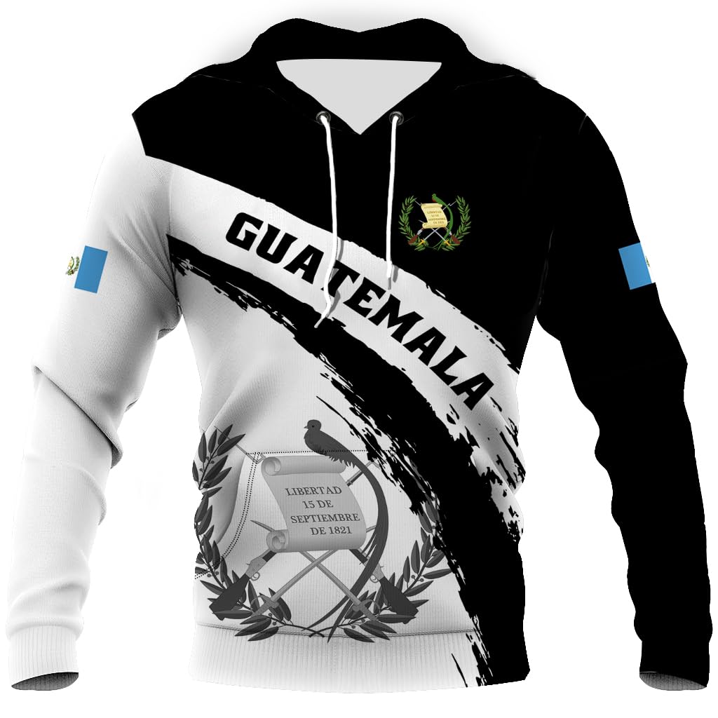 BJU Guatemala Flag Hoodie Novelty Drawstring Pullover Graphic 3D Printed Long Sleeve Sweatshirt Unisex