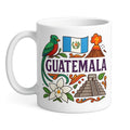 Guatemala Coffee Mug, Ceramic, White with Cultural Design, Quetzal Bird and Maya Pyramid