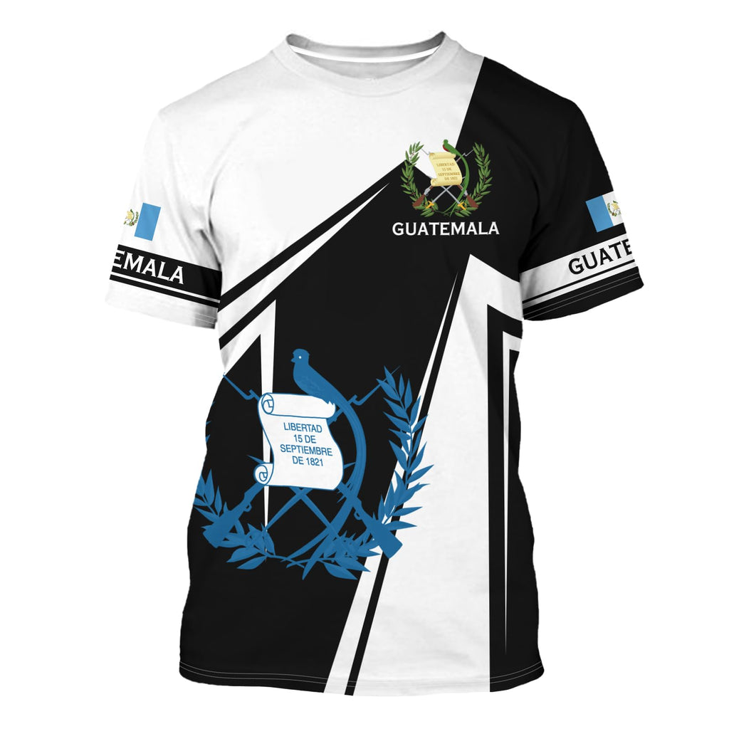 BJU Guatemala Flag T-Shirt Flag Badge Novelty Tee Printed Crewneck Short Sleeve Casual Top Unisex