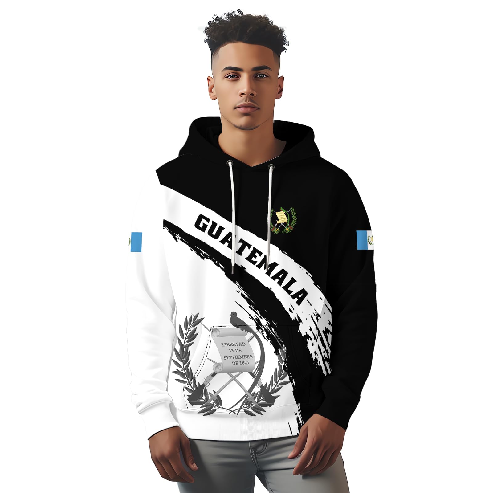 BJU Guatemala Flag Hoodie Novelty Drawstring Pullover Graphic 3D Printed Long Sleeve Sweatshirt Unisex
