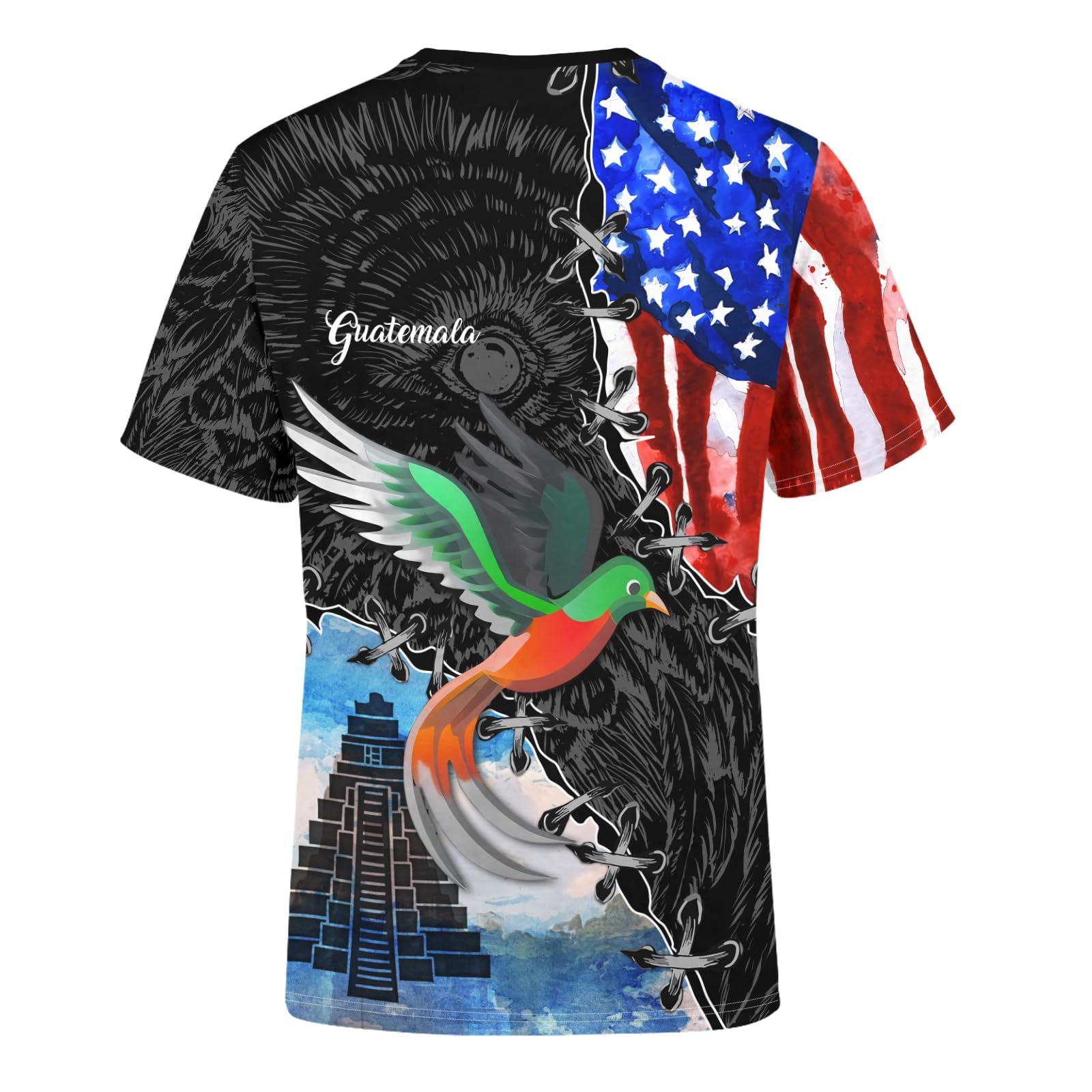 BJU Guatemala Flag T-Shirt Flag Badge Novelty Tee Printed Crewneck Short Sleeve Casual Top Unisex
