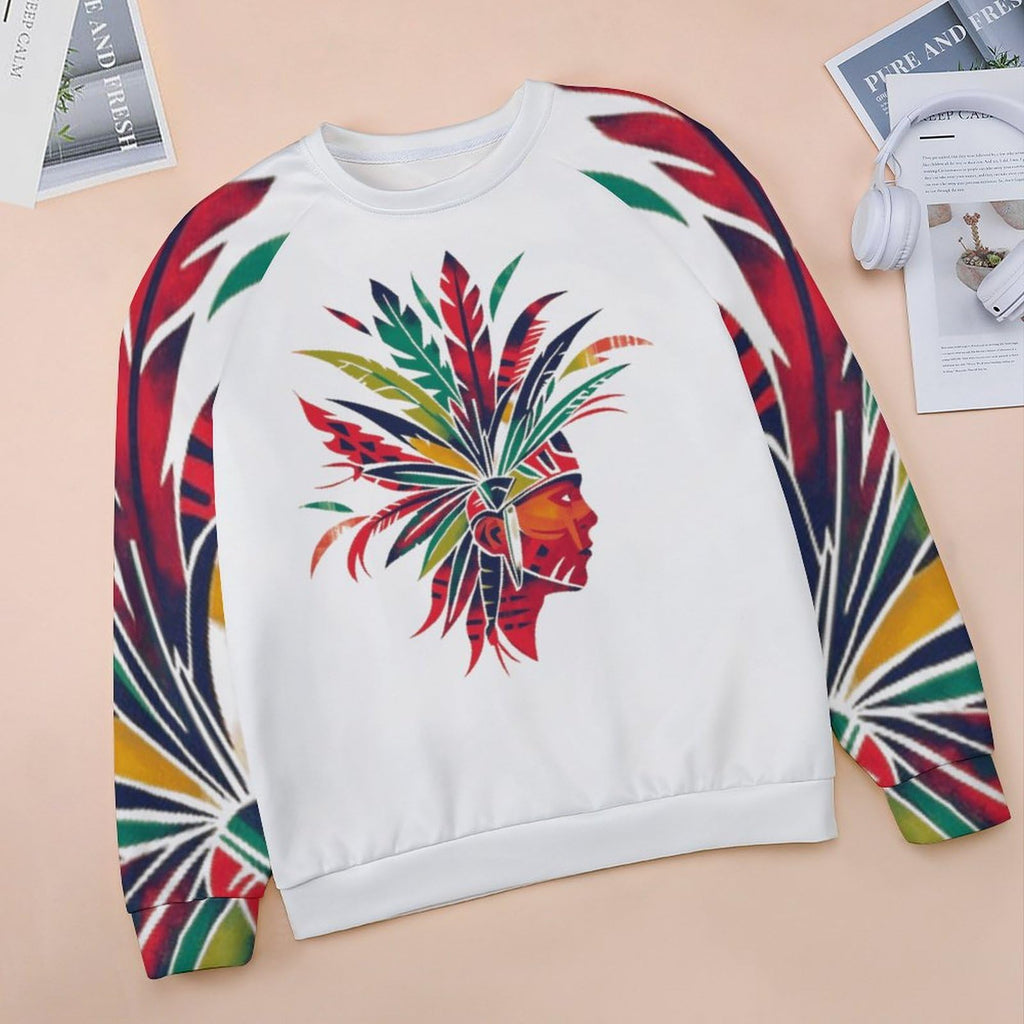 ZOCAVIA Western Aztec Sweatshirts for Women Fall Winter Vintage Ethnic Graphic Crewneck Long Sleeve Pullover Tops Fashion Casual Country Cowboy Y2K T Shirts Oversized Aztec Cowboy White Red M