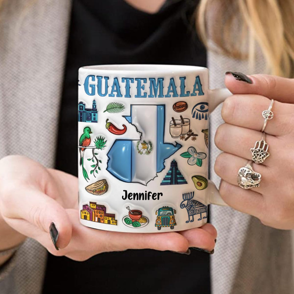 Lotacy Personalized Guatemala 2D Printed Coffee Accent Mug With Name, 11 oz, Colorful Guatemala Gifts And Souvenirs