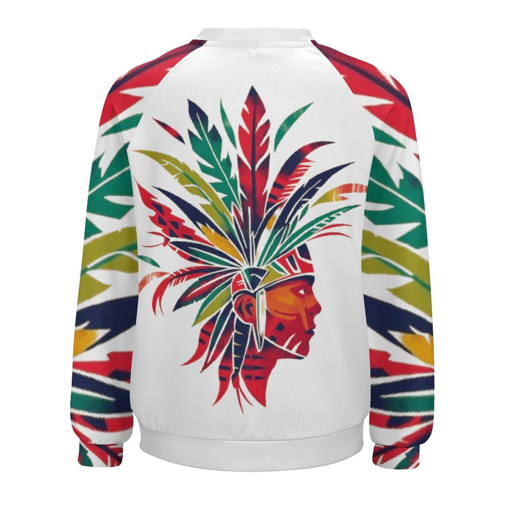ZOCAVIA Western Aztec Sweatshirts for Women Fall Winter Vintage Ethnic Graphic Crewneck Long Sleeve Pullover Tops Fashion Casual Country Cowboy Y2K T Shirts Oversized Aztec Cowboy White Red M