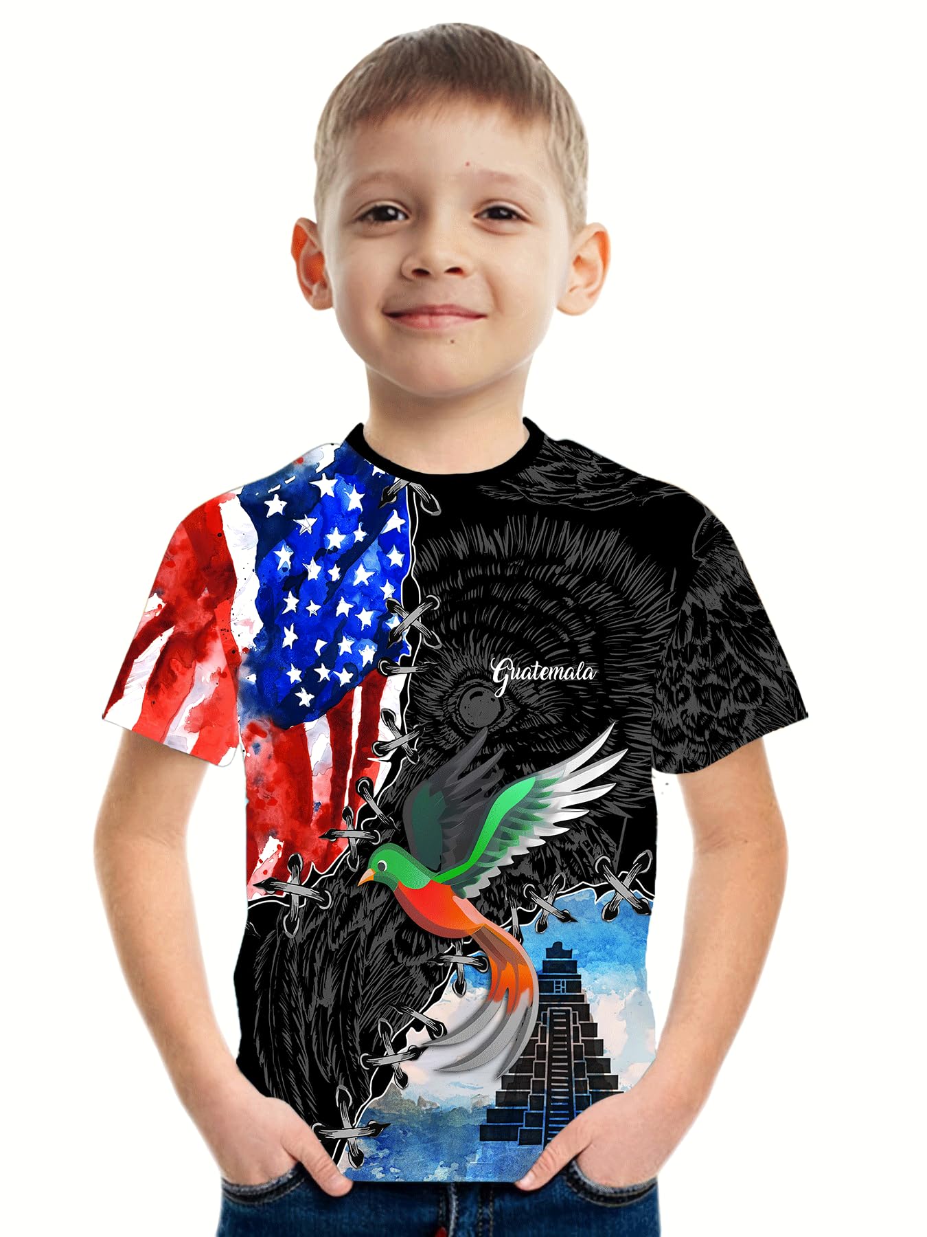 DFZ Guatemala Flag T-Shirt Boys Short Sleeve Crew Neck T-Shirt Guatemala for Children's Tops