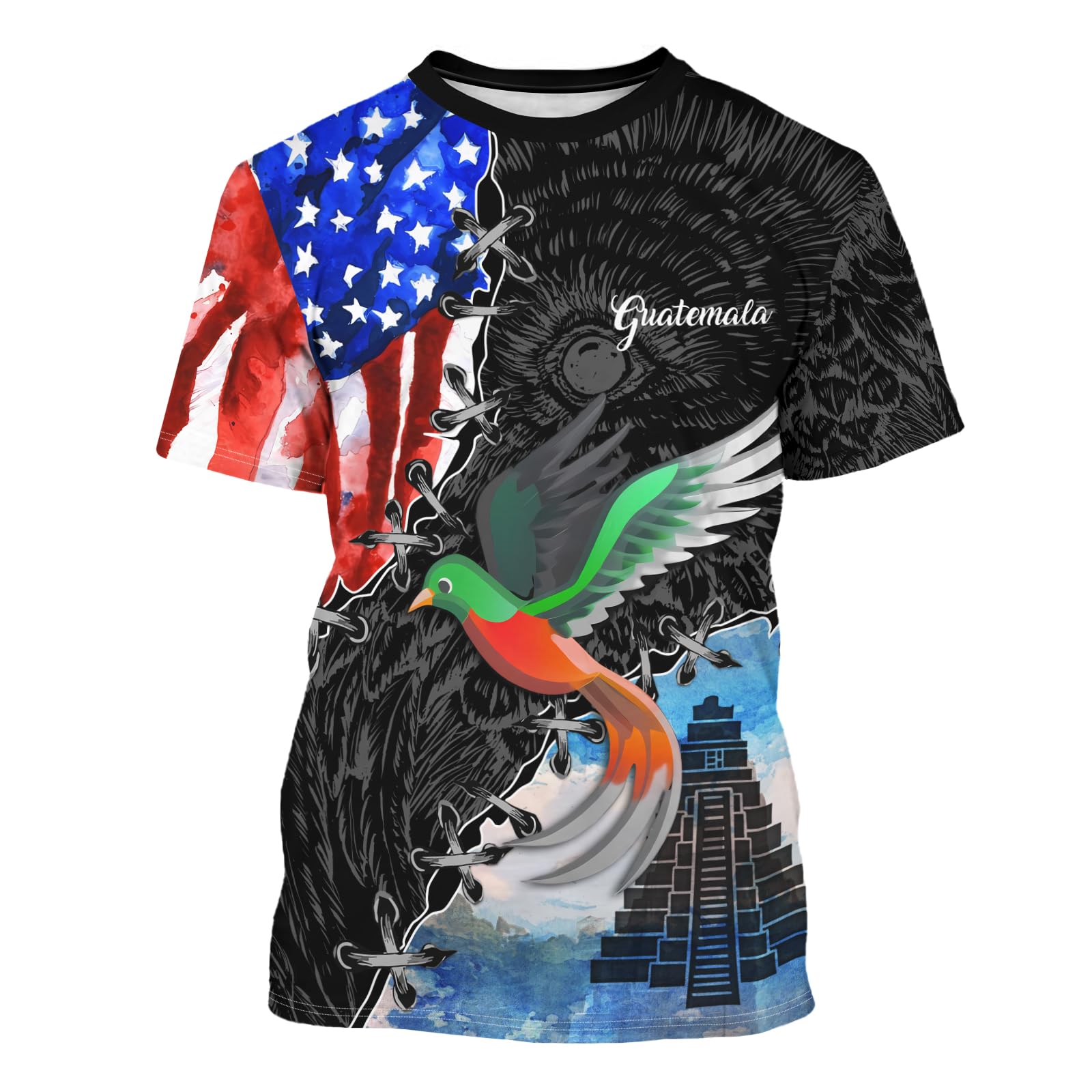 BJU Guatemala Flag T-Shirt Flag Badge Novelty Tee Printed Crewneck Short Sleeve Casual Top Unisex