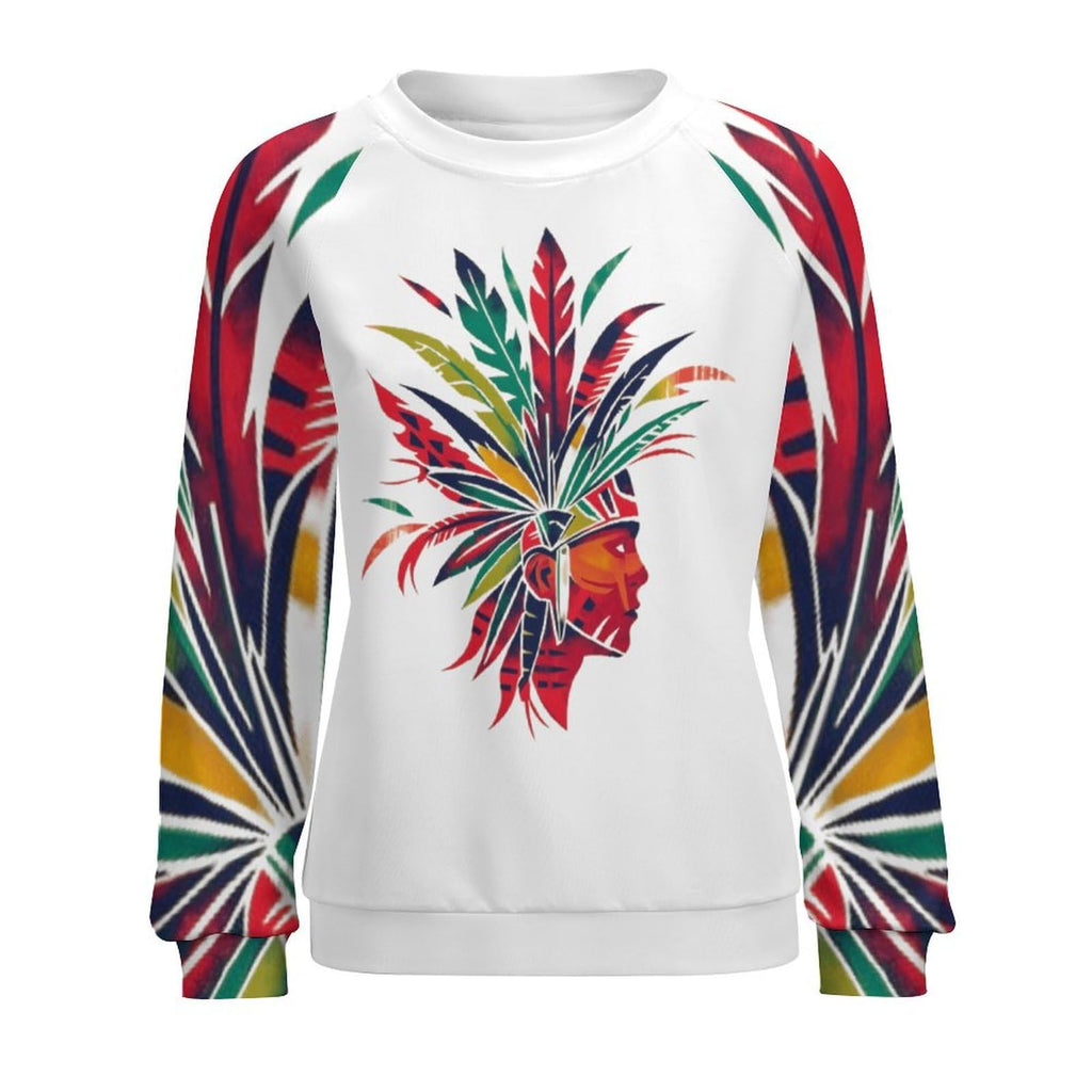 ZOCAVIA Western Aztec Sweatshirts for Women Fall Winter Vintage Ethnic Graphic Crewneck Long Sleeve Pullover Tops Fashion Casual Country Cowboy Y2K T Shirts Oversized Aztec Cowboy White Red M