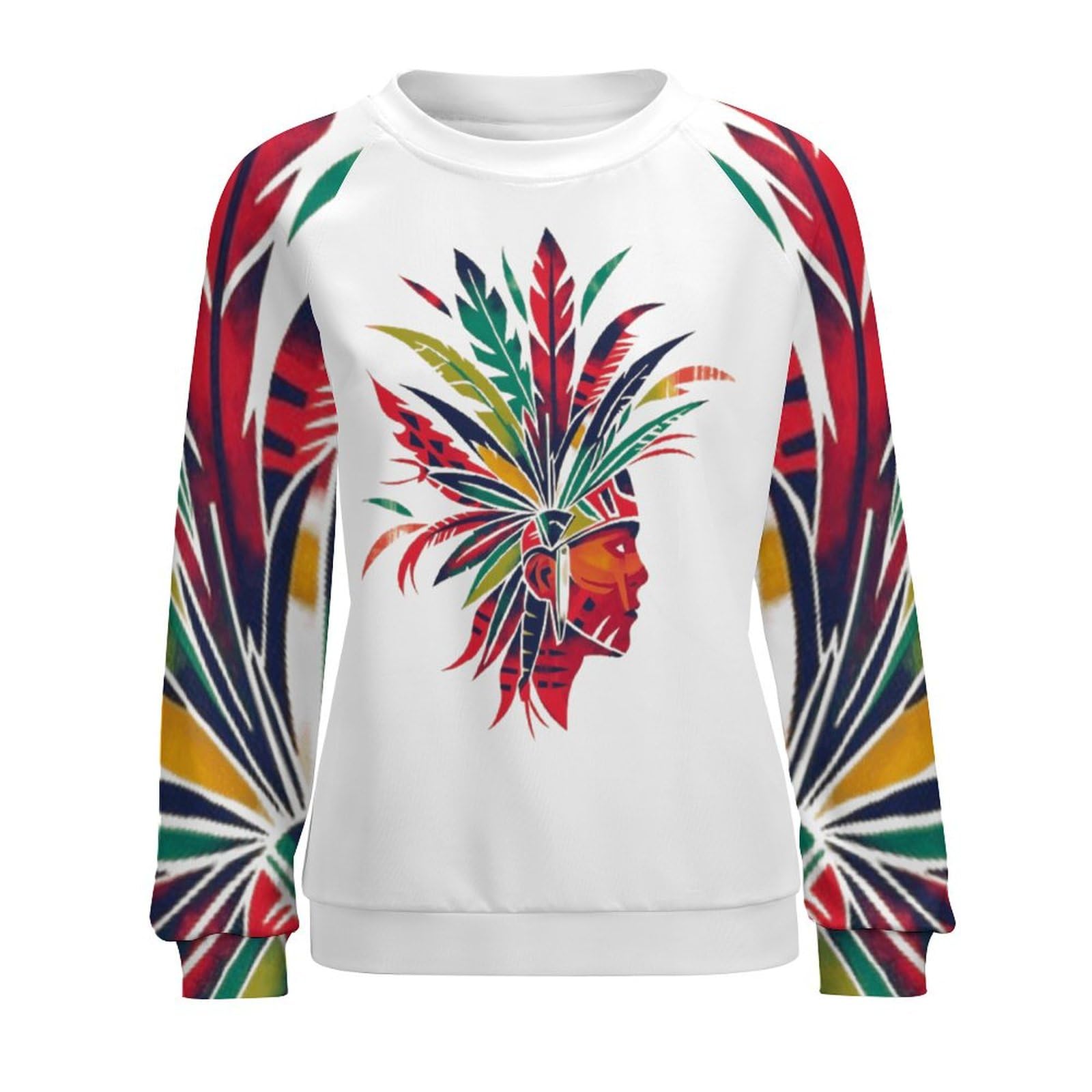 ZOCAVIA Western Aztec Sweatshirts for Women Fall Winter Vintage Ethnic Graphic Crewneck Long Sleeve Pullover Tops Fashion Casual Country Cowboy Y2K T Shirts Oversized Aztec Cowboy White Red M
