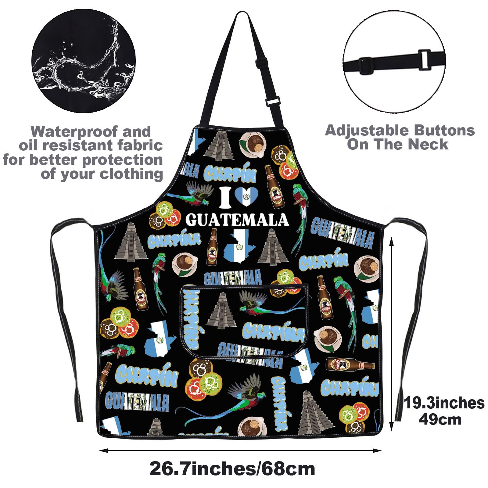 G2TUP Guatemala Aprons With Pockets Guatemalan Souvenir Apron Guatemalan Kitchen Gifts Latin America Gifts GT Kitchen Apron (Guatemala)