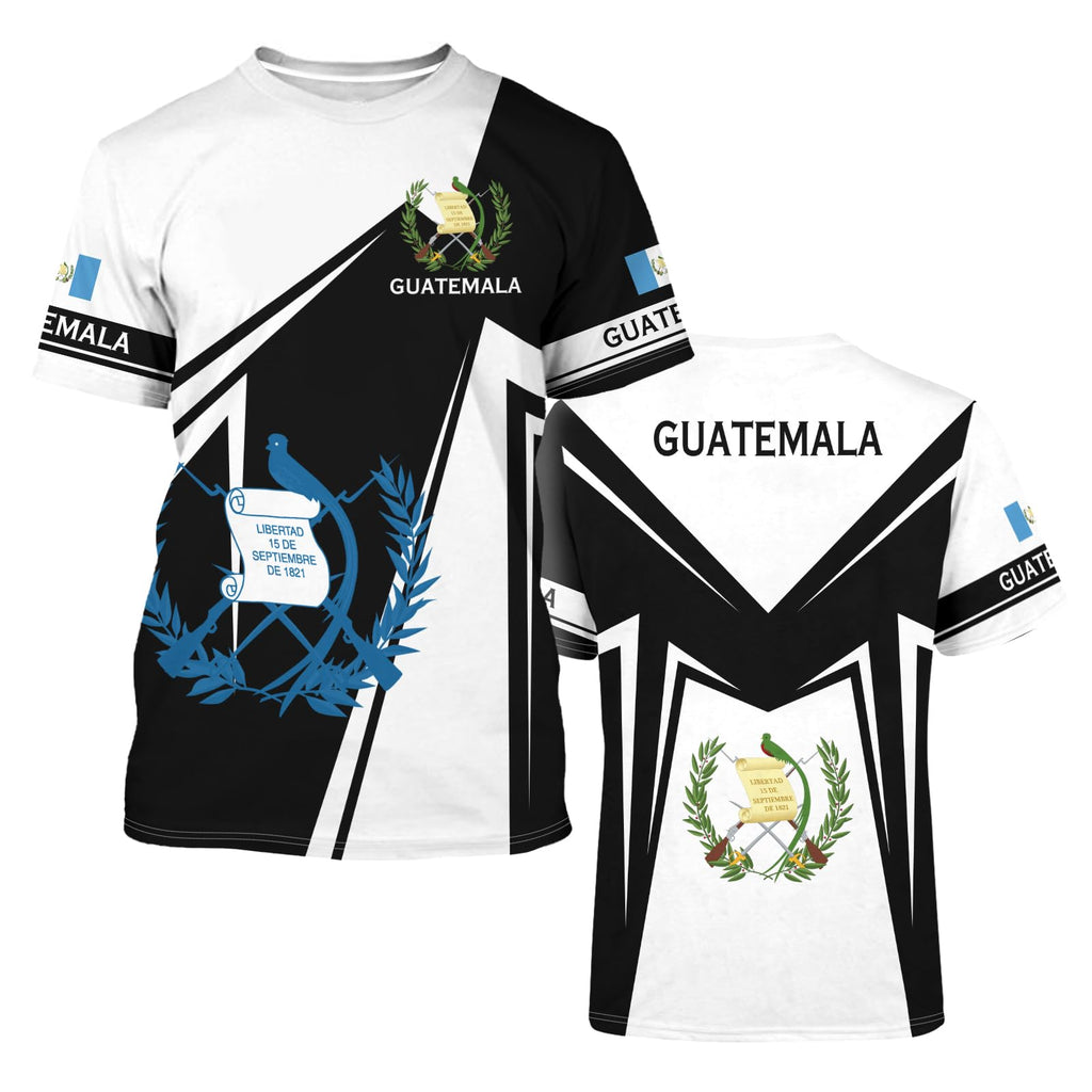 BJU Guatemala Flag T-Shirt Flag Badge Novelty Tee Printed Crewneck Short Sleeve Casual Top Unisex
