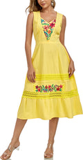 YZXDORWJ Women's Mexican Dress Boho Floral Embroidered Causal Lace Ruffle Maxi Dress (XL, 530Y)