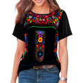 Womens Mexican Embroidered Tops Short Sleeve Fiesta Shirts Floral Peasant Blouses (XX-Large, Black)