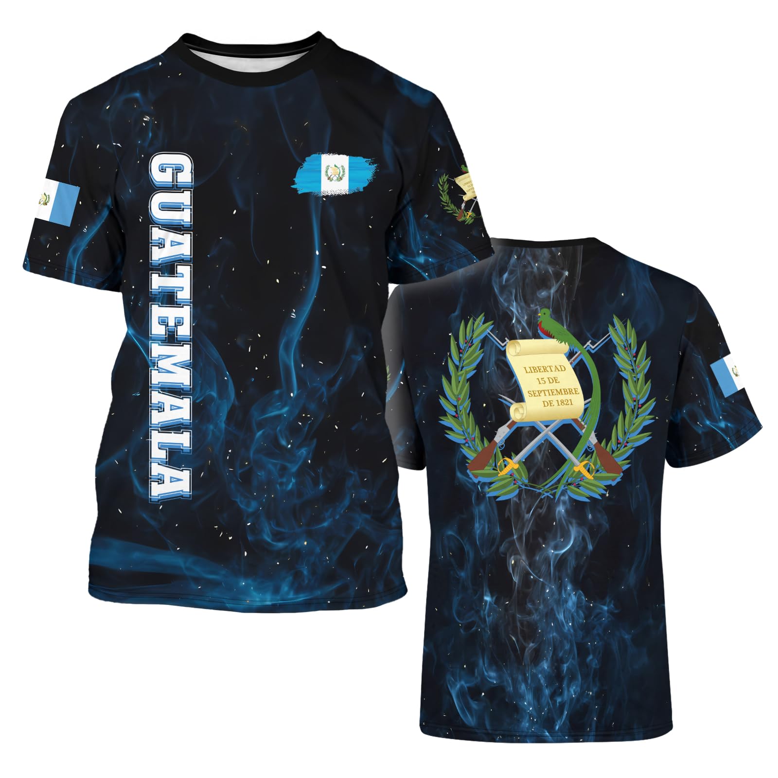 BJU Guatemala Flag T-Shirt Flag Badge Novelty Tee Printed Crewneck Short Sleeve Casual Top Unisex