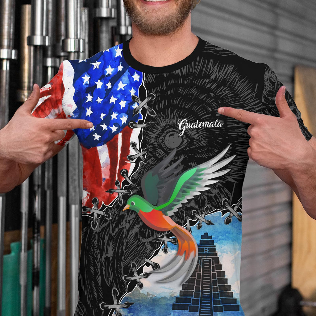 BJU Guatemala Flag T-Shirt Flag Badge Novelty Tee Printed Crewneck Short Sleeve Casual Top Unisex
