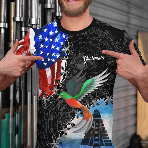 BJU Guatemala Flag T-Shirt Flag Badge Novelty Tee Printed Crewneck Short Sleeve Casual Top Unisex