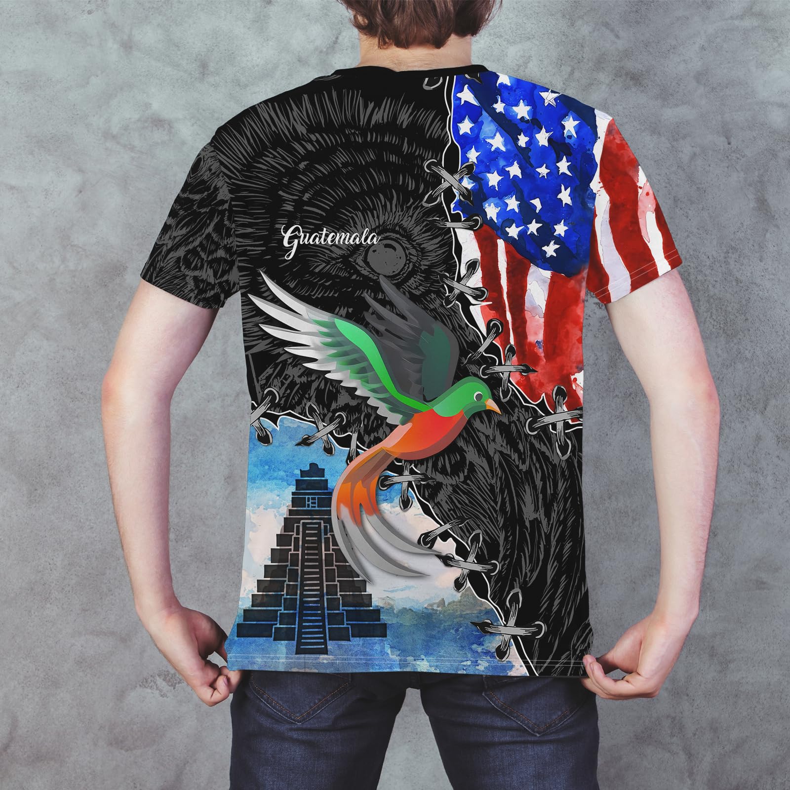 BJU Guatemala Flag T-Shirt Flag Badge Novelty Tee Printed Crewneck Short Sleeve Casual Top Unisex